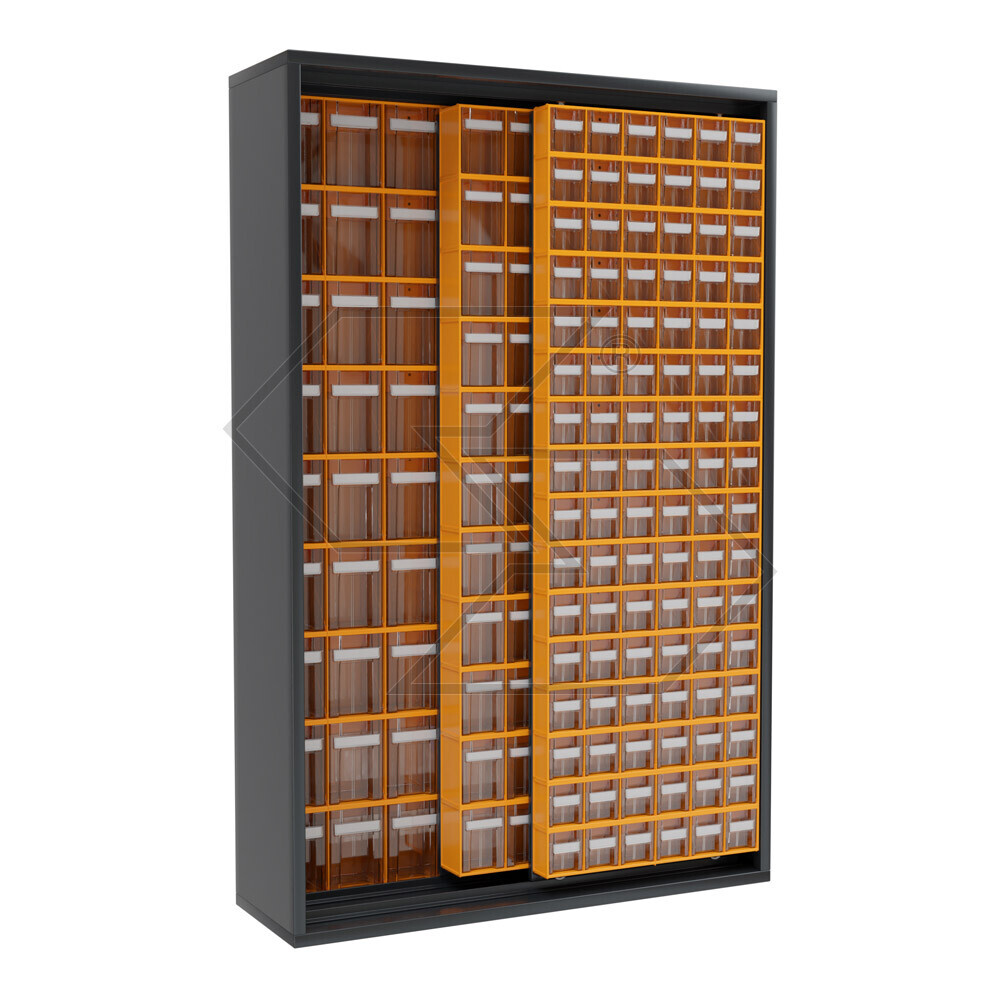 Armadio ad ante scorrevoli con 223 cassetti basculanti