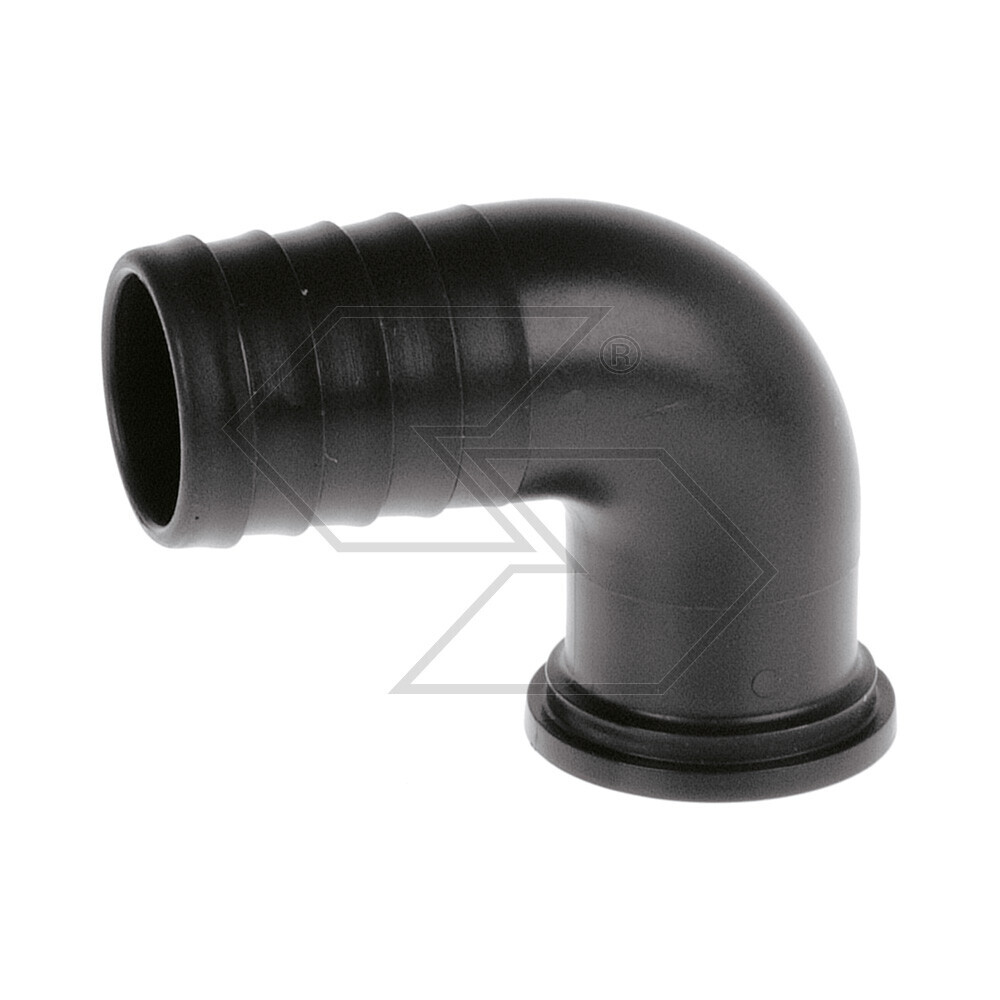 Raccordo portagomma curvo 90° con battuta piana per girello G 1” D. 25