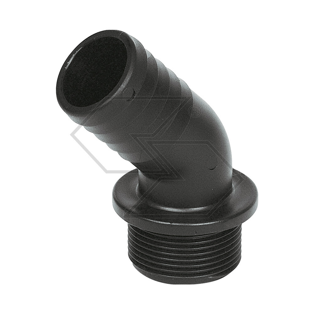 Raccordo portagomma curvo 45° con filetto maschio G 1” 1/4 D. 30