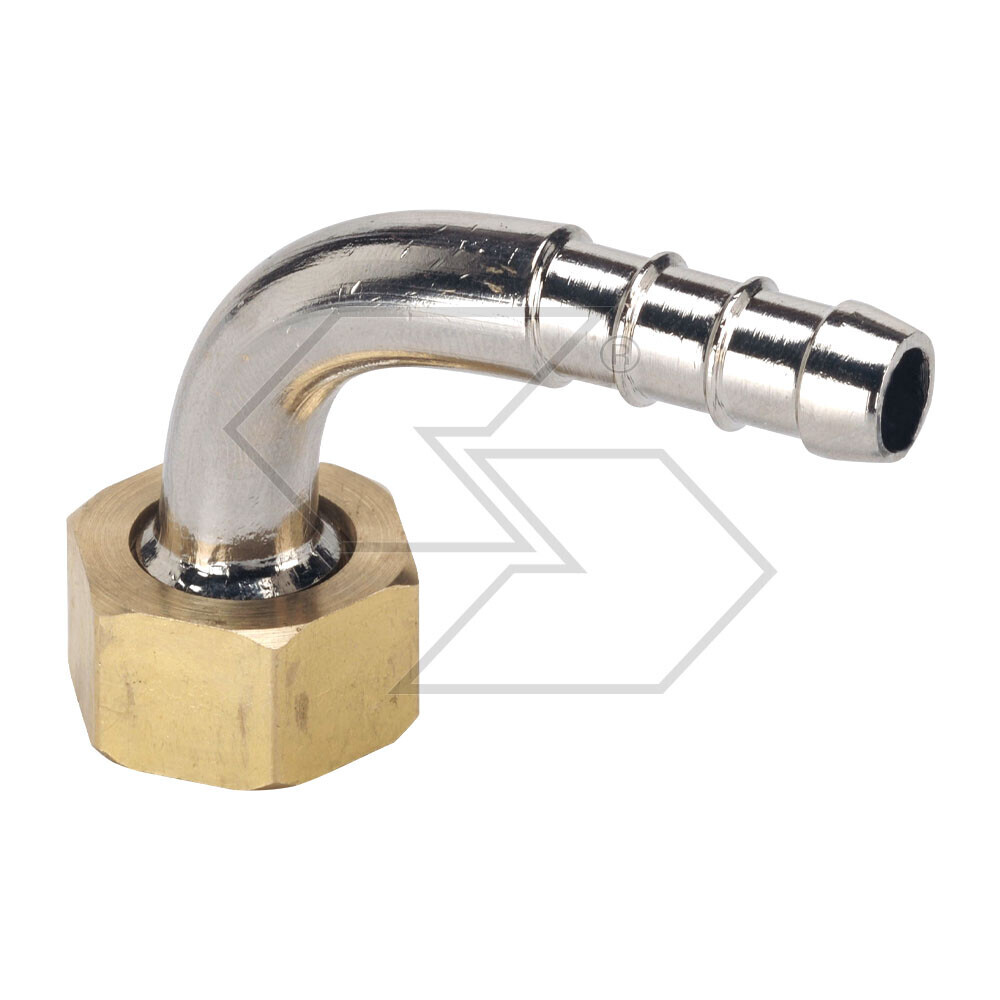 Raccordo portagomma curvo 90° con ghiera Ø 10 G 1/2