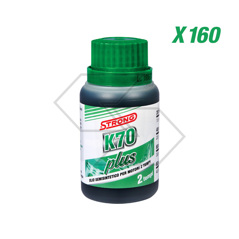 Olio Strong K70 Plus semisintetico per motori 2T - 160 pz da 100 ml Olio Strong K70 Plus semisintetico per motori 2T - 160 pz da 100 ml