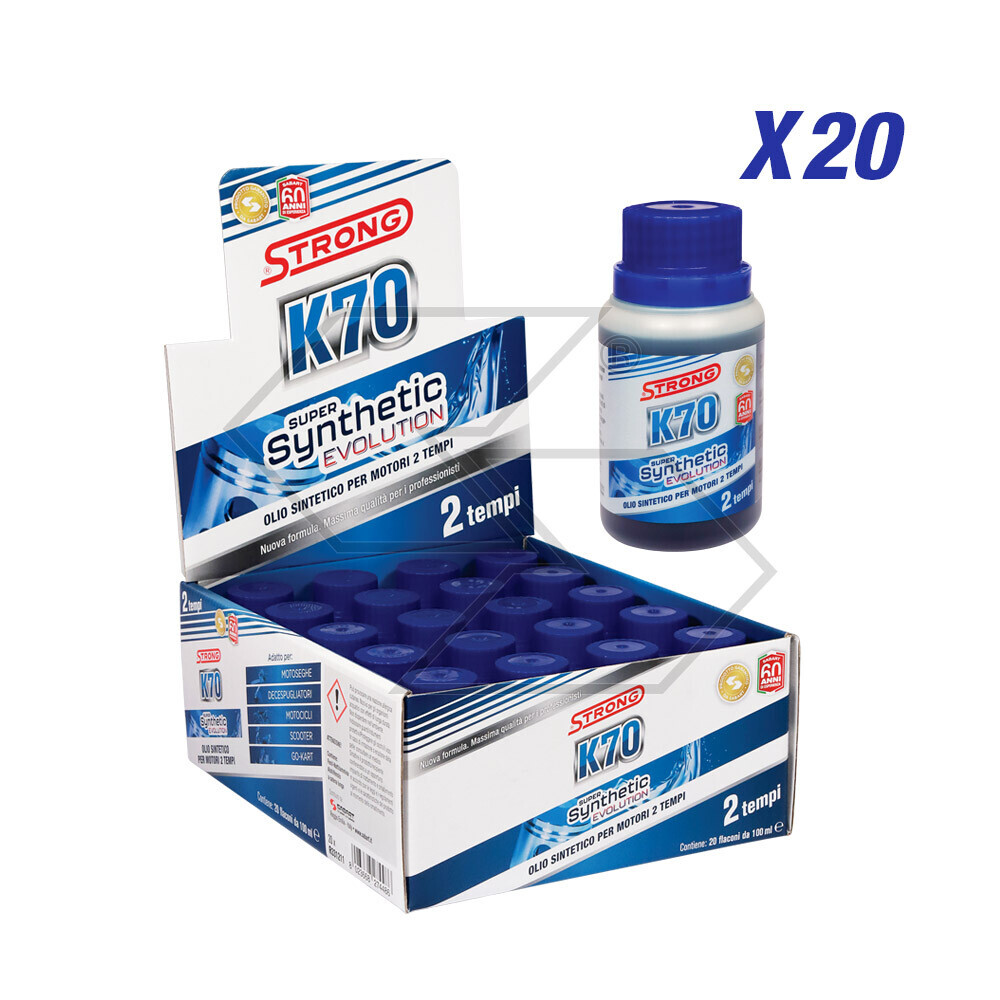 Olio Strong K70 Super Synthetic Evolution sintetico per motori 2T - 20 pz da 100 ml Olio Strong K70 Super Synthetic Evolution sintetico per motori 2T - 20 pz da 100 ml