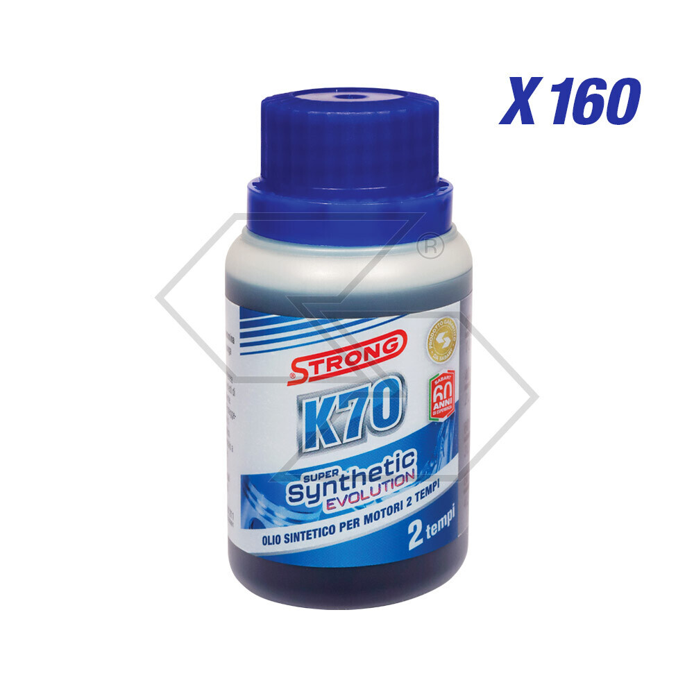 Olio Strong K70 Super Synthetic Evolution sintetico per motori 2T - 160 pz da 100 ml. Olio Strong K70 Super Synthetic Evolution sintetico per motori 2T - 160 pz da 100 ml.